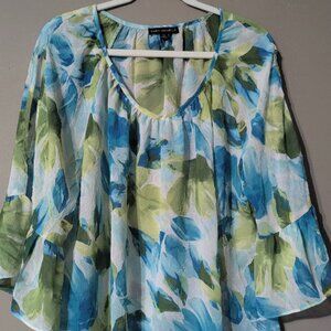 Sara Michelle summer blouse 2X vibrant blue and green